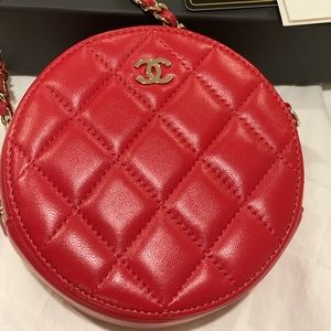 Brand new Chanel lamb skin red/ghw round bag